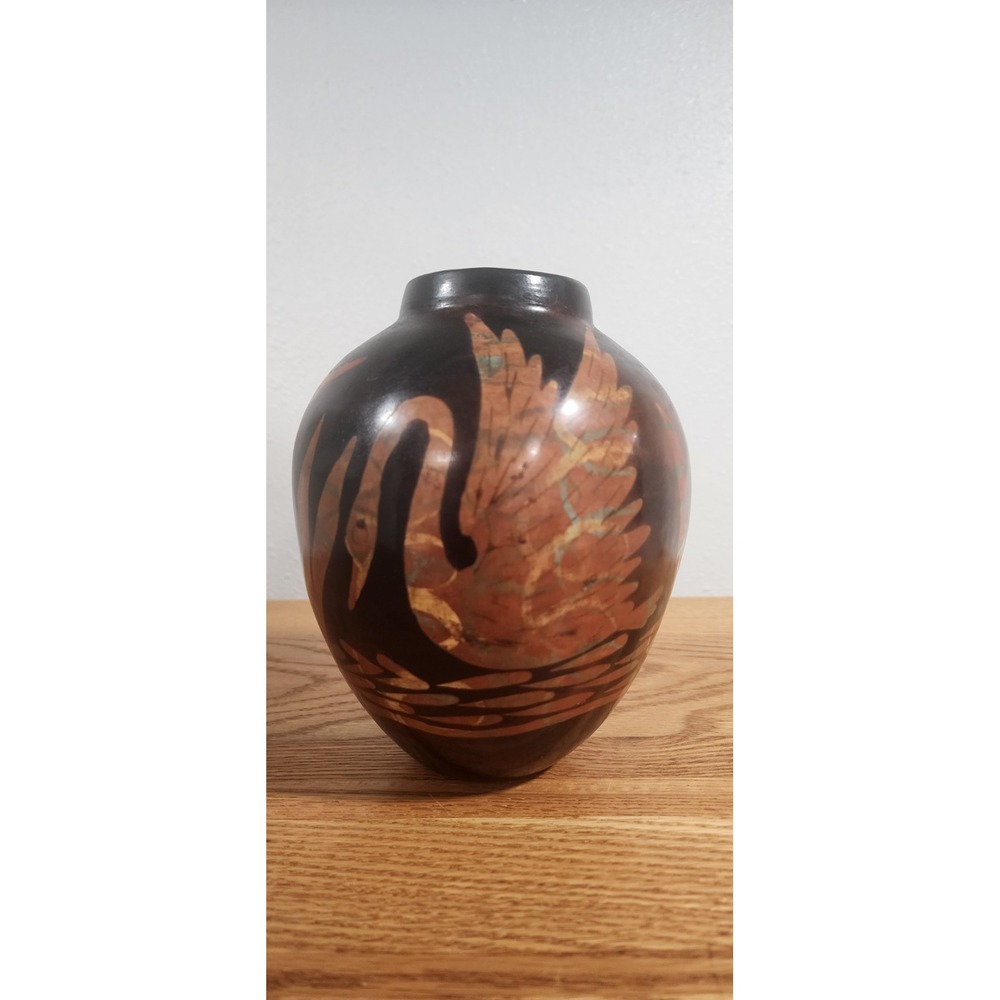 Pottery 7.5" Vase Crane Vessel inlayed swan